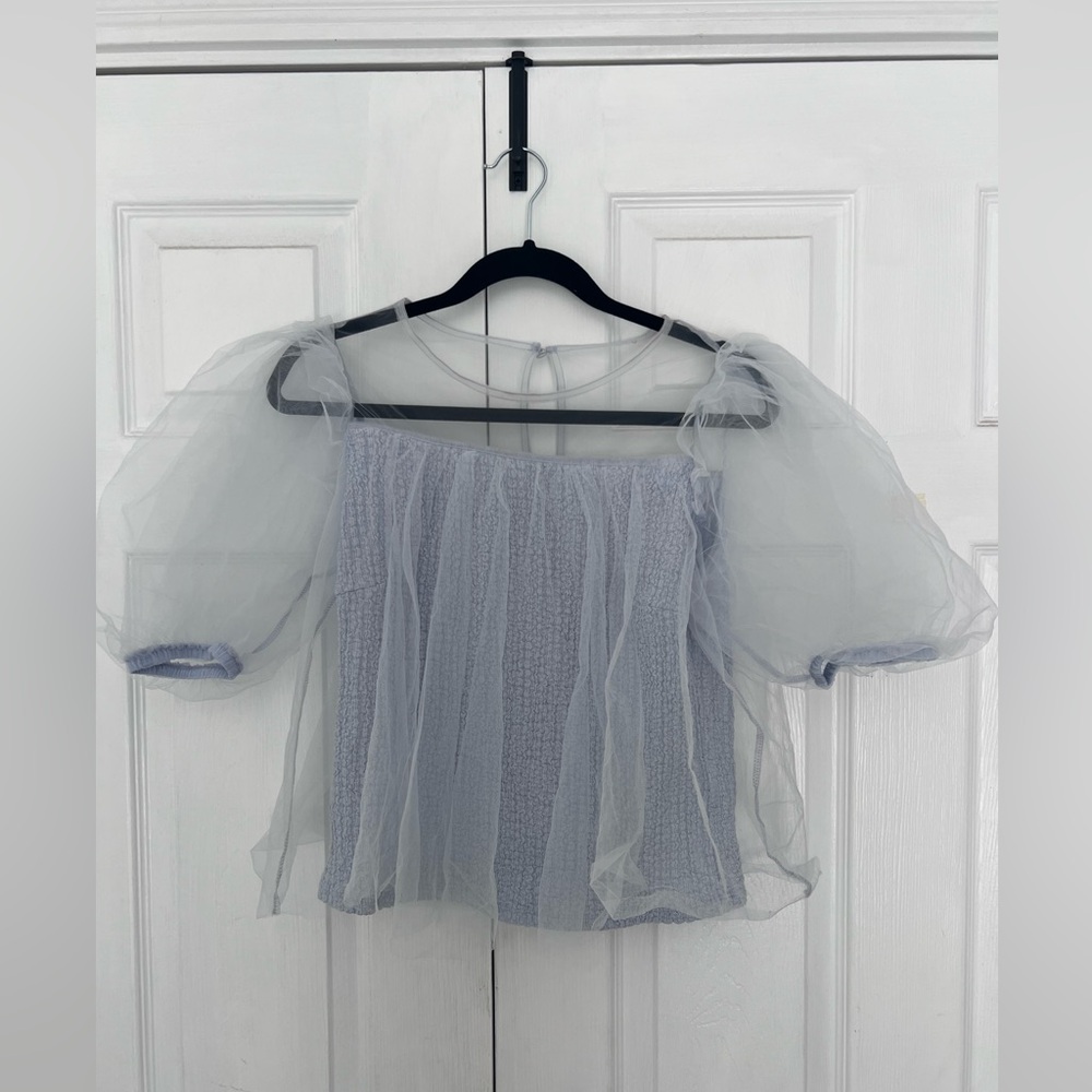 Anthropologie Sheer Puff-Sleeve Top
